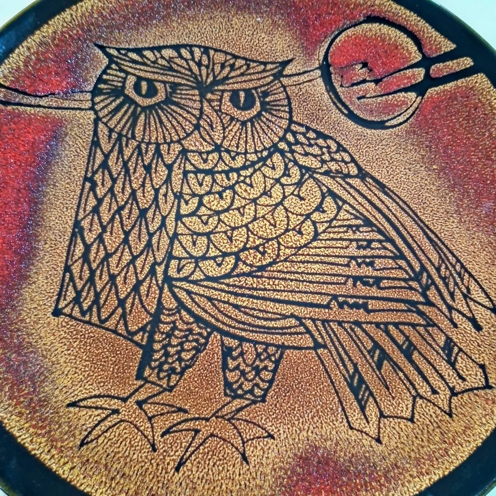 Vintage Poole Pottery Aegean Owl Carolyn Wills Charger Full Harvest Moon Large